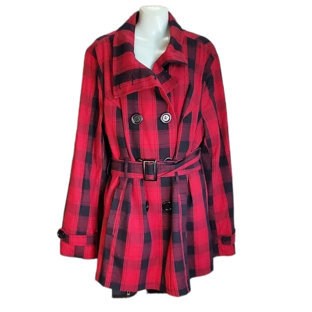 CATO WOMAN buffalo plaid belted coat 26/28